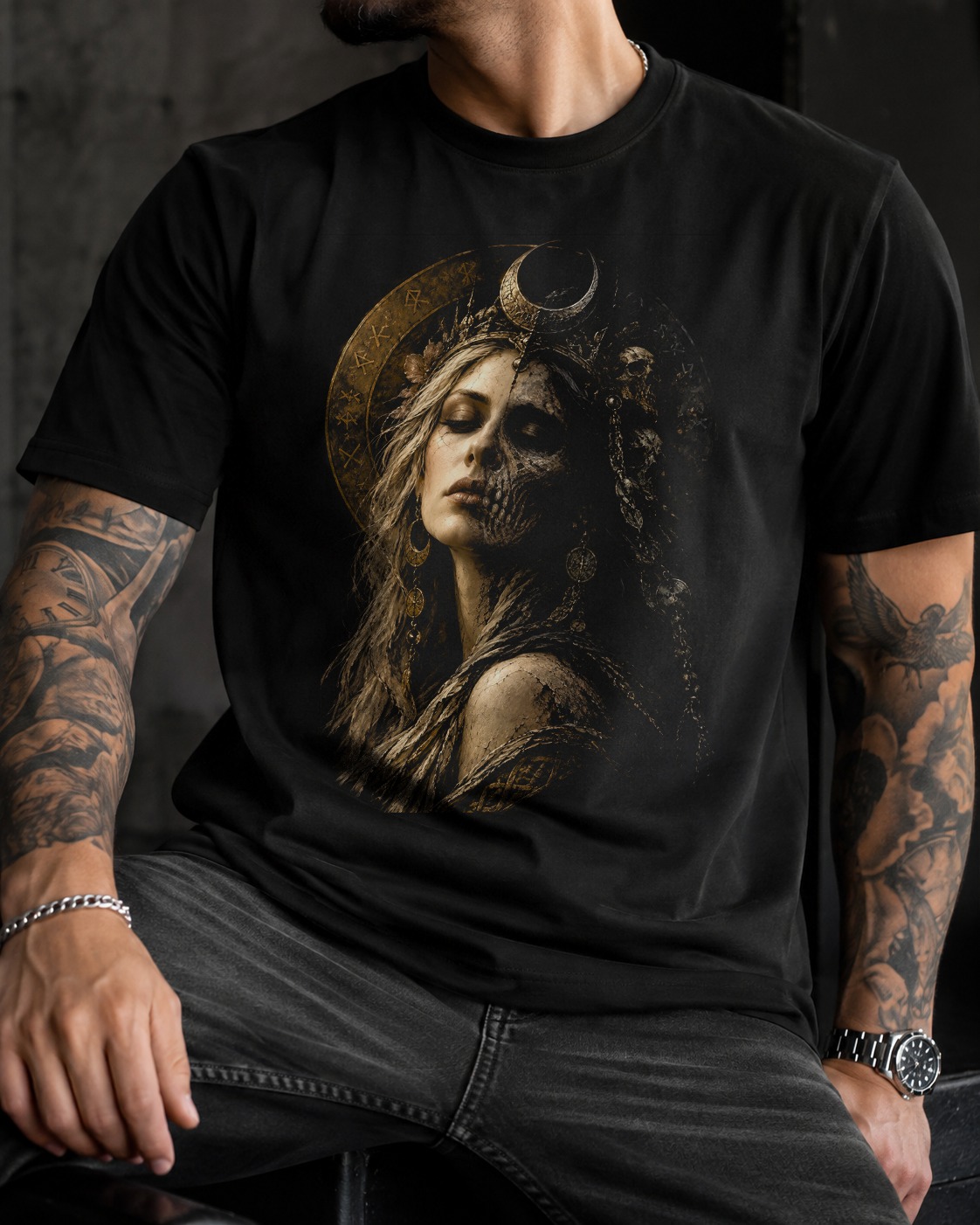 Remera negra con el diseño Hel