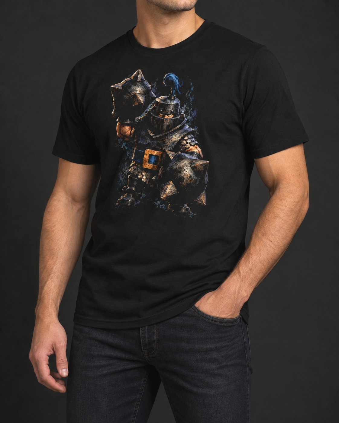 Remera negra con el diseño Caballero de Hierro