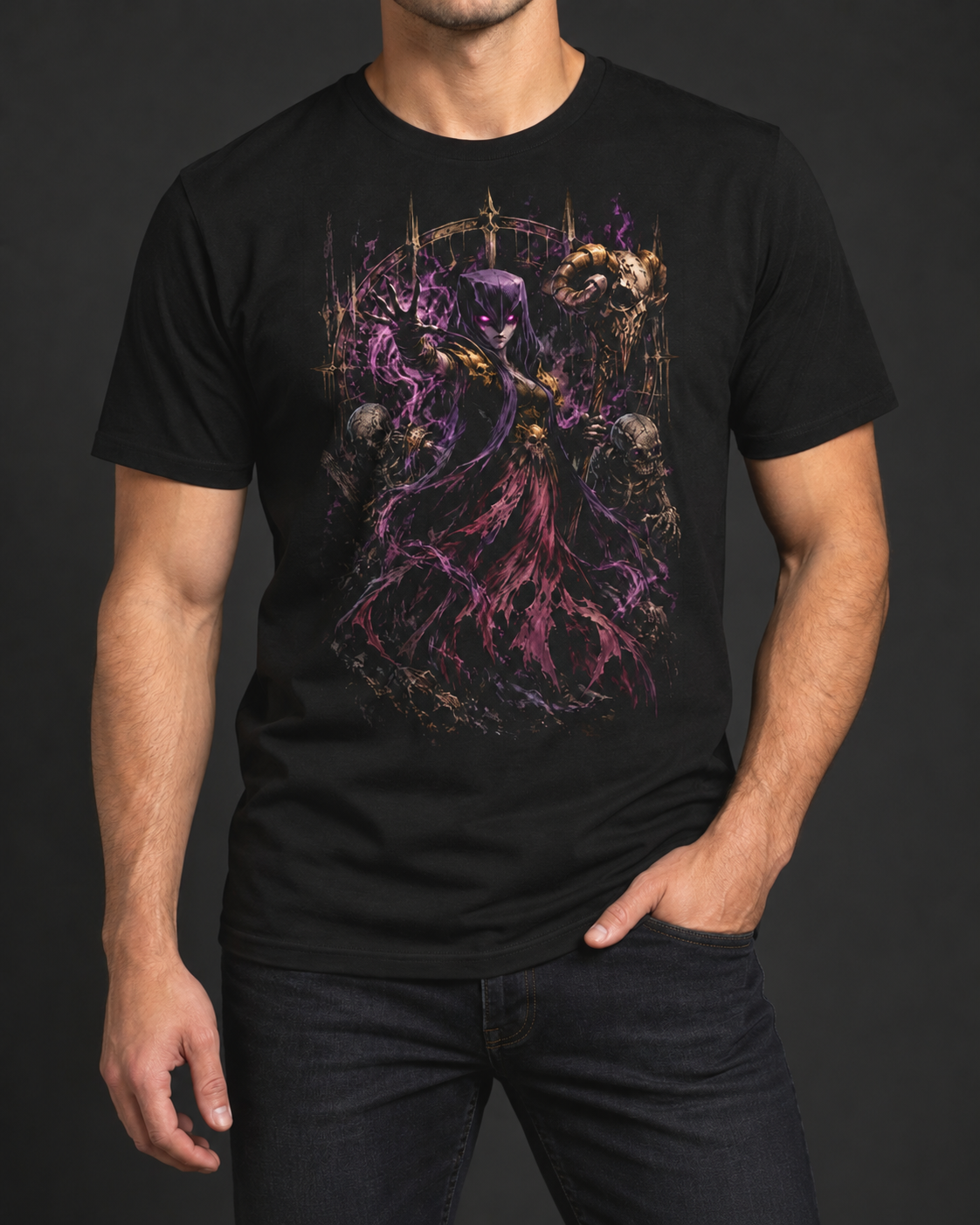 Remera negra con el diseño Suma Hechicera