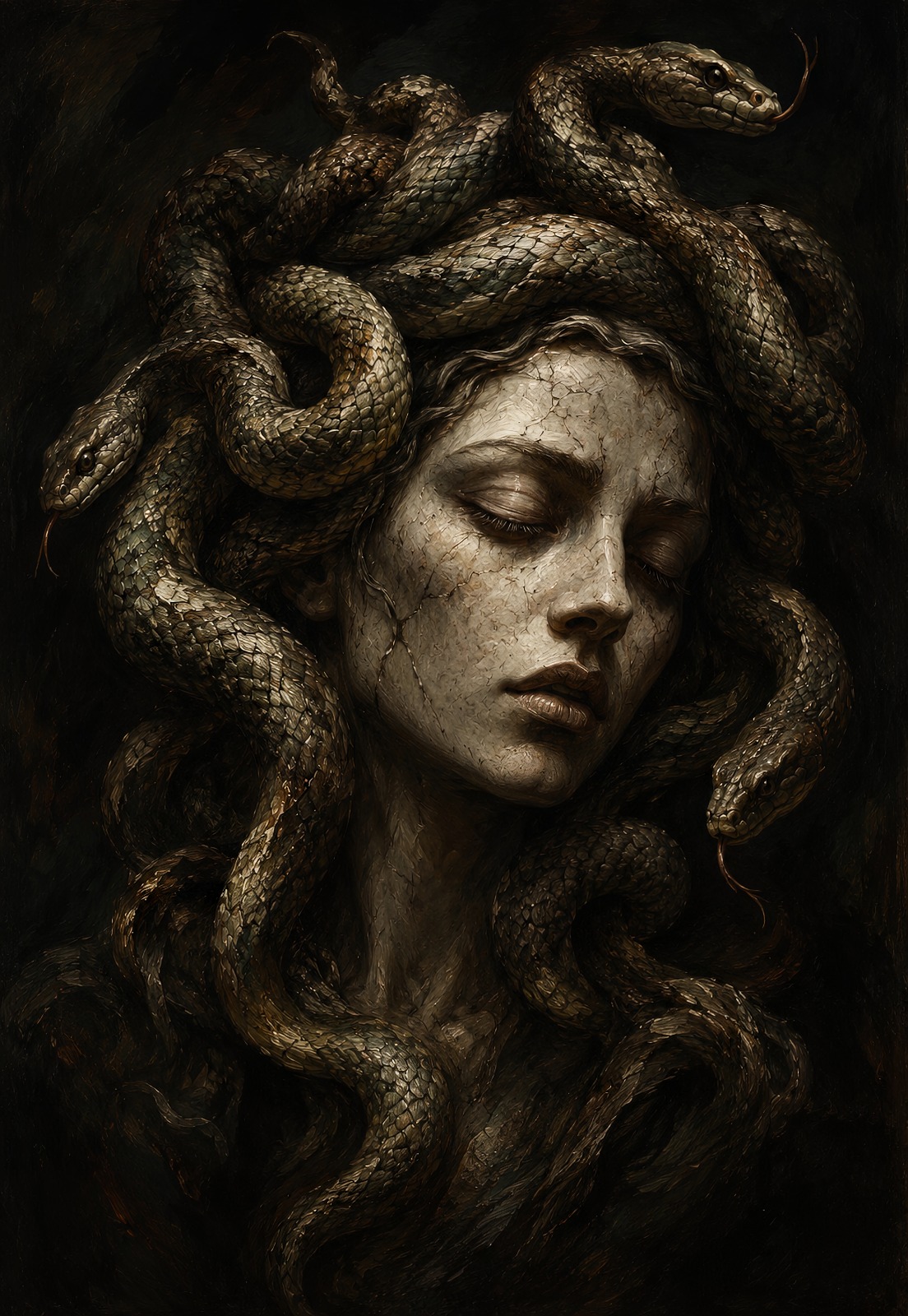 Arte de GORGONA: rostro femenino rodeado de serpientes
